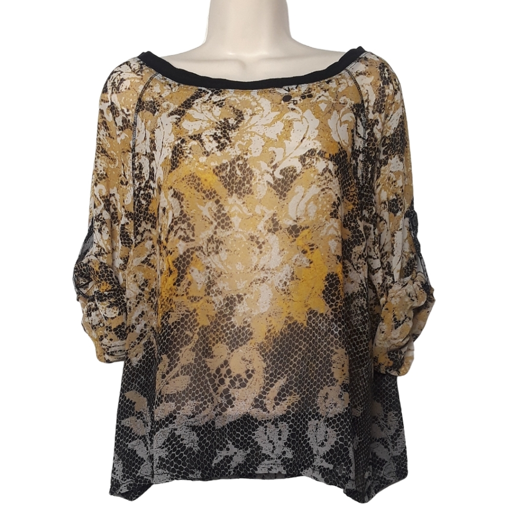 SUNSET RD. Yellow Black Print Semi Sheer Large Top